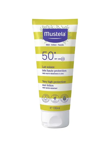 Mustela Sonnenmilch SPF50+ für Baby und Kind - Sonnenschutz für die ganze Familie mit sehr hohem Schutz SPF50+, ideal für empfindliche Kinderhaut, 100 ml.