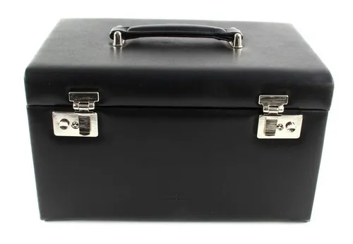 Windrose Ambiance Schmuckkoffer - 3 Etagen aus Leder, schwarz - Schmuckaufbewahrung mit patentierter Verschlussautomatik und Platz für 4 Uhren. Aus hochwertigem Echtholz und italienischem Samt, ideal für stilvolle Ordnung.