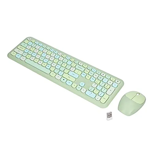 ciciglow Tastatur-Maus-Combo, 110 Tasten Multi Color Mute Cover Wireless Keyboard und Mouse Set 2.4G Wireless 1200 DPI Keyboard Set für Home Office(Grüne Mischfarbe)