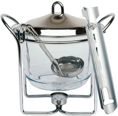 APS 65067 Feuerzangenbowle Set - Hochglanzpoliert für 4 Liter - Fondues - Ideal für Feuerzangenbowle-Liebhaber, mit herausnehmbarer Glasschale und Edelstahl-Schöpfkelle für einfaches Portionieren. Spülmaschinengeeignet und aus hochwertigen Materialien.