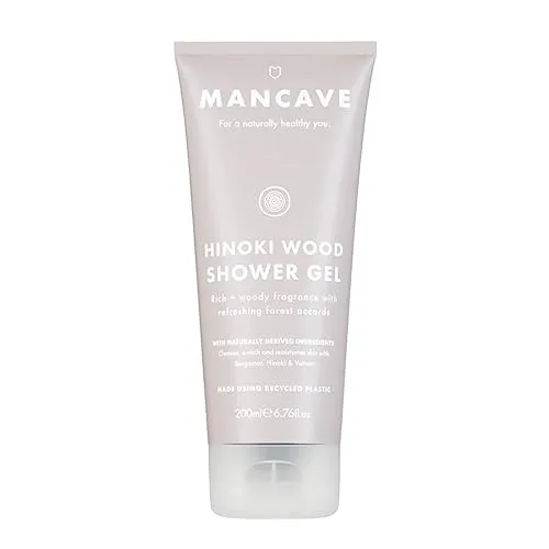 ManCave Hinoki Wood Duschgel Herren 200ml - Japanisches Zypressenholz Männer Duschgel - Warmer Holzduft - Sulfatfrei, Parabenfrei, Vegan - Premium Shower Gel Körperpflege