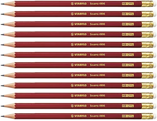 STABILO - Bleistift mit Radierer - Swano in rot - 12er Pack - Härtegrad HB