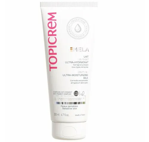 Topicrem MELA Ultra-Moisturizing Body Milk 200 ml - Die Topicrem MELA Body Milk bietet intensive Feuchtigkeit und sorgt für einen gleichmäßigen Teint. Ideal für alle Hauttypen, zieht schnell ein und ist perfekt für die tägliche Pflege. Enthält pflegendes Vitamin B3.