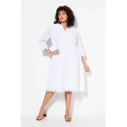 Ulla Popken Maxikleid Midikleid Lochspitze Tunika-Ausschnitt 3/4-Arm, schneeweiß