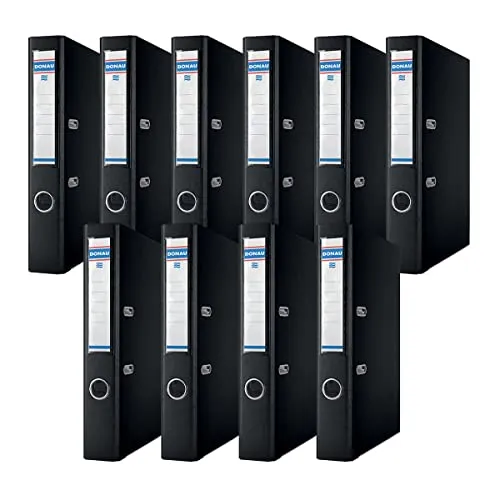 Donau Premium Ordner Schmal 10er Pack/DIN A4 / 5 cm / 10 Stück/Schwarz/Kunststoffbezug PP/Carton Papier Schlitzordner Büroordner Aktenordner Ringordner/Grünen Punkt