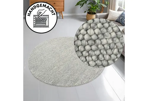 my home Wollteppich Wolly, rund, handgewebt - Teppiche aus 93% Wolle, weich und hautfreundlich, ideal für eine fußwarme Wohnatmosphäre. Fußbodenheizungsgeeignet und schmutzabweisend für pflegeleichte Nutzung.