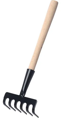 Garronda Gartenrechen 6 Zinken - Handrechen für Gartenpflege - Kompakter Gartenrechen mit 6 robusten Zinken aus Metall und einem stabilen Holzstiel. Ideal für die Pflege von Rasen und Beeten. Perfekt für jeden Gartenliebhaber!