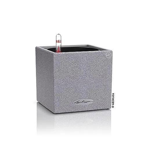 LECHUZA Canto Stone 14 hochwertiger Kräuterwürfel mit Stick-Bewässerungssystem, steingrau