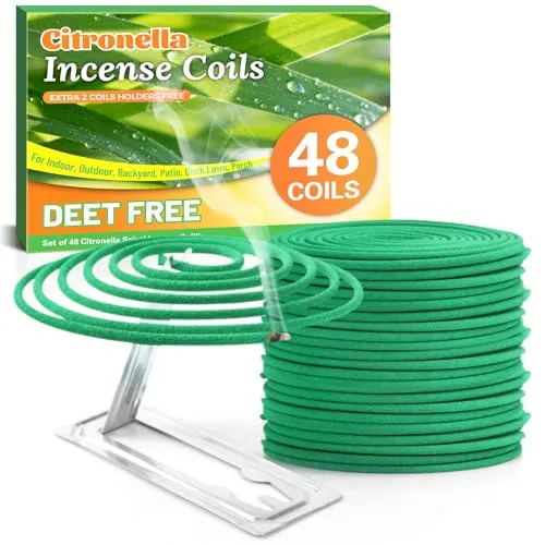 SCENTORINI Citronella Räucherspirale, Zitronengras Coils für Innen und Draußen, Garten, Balkone, Terrassen, 48(24 * 2) Spiralen mit Halterung, 4 Std Brenndauer pro Spirale