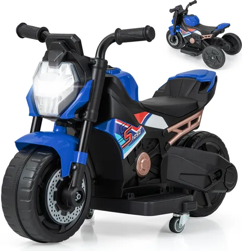 COSTWAY 2 in 1 Elektro Motorrad Kinder Elektromotorrad mit Musik & Hupe 74 x 38 x 48 cm (Blau)