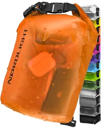 Nordlight Dry Bag 5L Wasserdichter Beutel - (Orange) Wasserdichter Packsack Mit Roll Top Verschluss Und Schultergurt | Schwimmen, Baden, Strand, Kanu, Stand Up Paddling, Tauchen