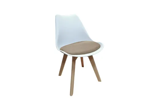 HTI-Living Esszimmerstuhl Atlanta Weiß/Beige - Skandinavischer Esszimmerstuhl mit Kunststoffschale und 100% Polyesterbezug, ideal für Esszimmer und Küche. Hohe Belastbarkeit bis 120 kg und elegante Holzfüße.