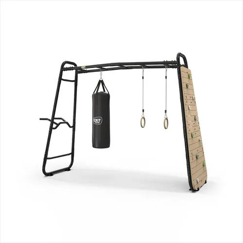 EXIT GetSet Monkeybar MB220 - Schwarz - Robustes Spiel- und Fitnessgerät für draußen mit vielseitigem Zubehör wie Dip Station, Turnringen und Kletterwand. Ideal für aktive Familien und Fitness-Enthusiasten.