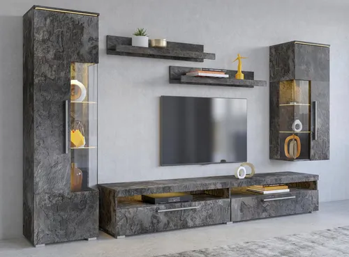 Moderne Wohnwand INOSIGN "India" 245cm - Wohnzimmerschränke, stylische Mediawand mit viel Stauraum und pflegeleichten Oberflächen, FSC-zertifiziert und in schieferfarben für ein modernes Zuhause.