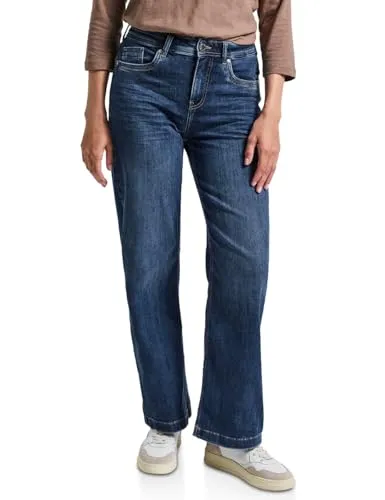 Street One Wide Leg Jeans 'Wide Leg Jeans', A379171, mid blue soft washed - Jeans im Loose Fit mit High Waist und Wide Leg, ideal für einen lässigen Look. Der Baumwollmix mit Stretch sorgt für hohen Tragekomfort.