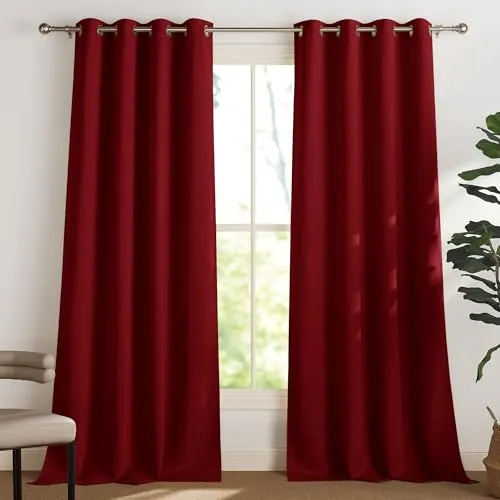 PONY DANCE Vorhang Blickdicht Ösen Übergardinen Wohnzimmer 2er Set H 245 x B 140 cm, Verdunklungsvorhänge für Schlafzimmer Gardinen Rot Verdunkelung Thermogardinen Hitzeschutz