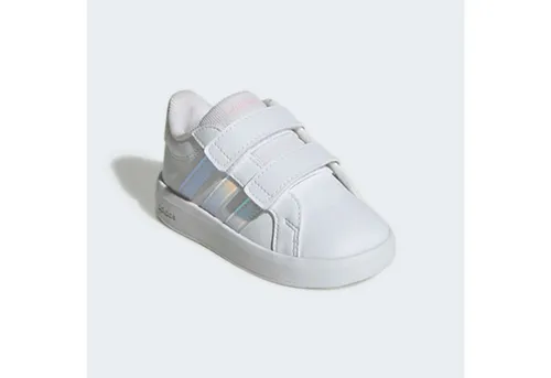 adidas GRAND COURT 3.0 Klettschuh für Babys und Kleinkinder in Weiß, Größe 26 EU - Sportlicher Klettschuh für Kinder, ideal für den Alltag. Bequemes Obermaterial aus Synthetik und Textil, mit runder Schuhspitze und leicht profiliertem Gummi-Laufsohlenprofil.