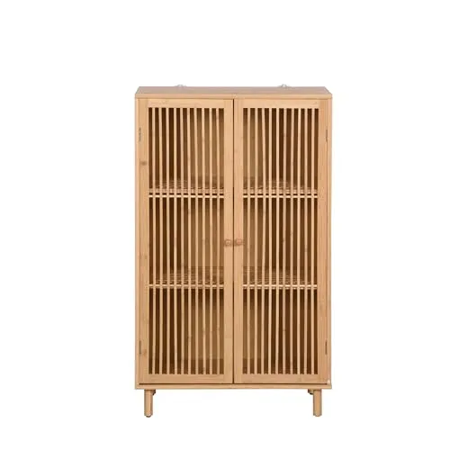 AD.CON Beistellschrank aus Bambus mit 2 Türen - Stylischer Beistellschrank mit 2 Türen und 3 Ablageflächen aus 100 % natürlichem Bambus. Ideal für vielseitige Aufbewahrung in jedem Raum und mit elegantem Japandi-Design.