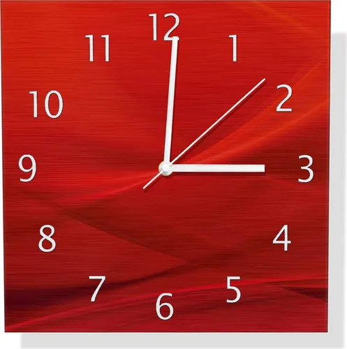 Wallario Design Wanduhr Abstraktes rotes Muster - 30x30 cm Aluverbund - Hochwertige Wanduhr aus Aluminiumverbund mit einzigartigem Design. Leicht und stabil, ideal für Ihre Wohnräume. Quarz-Uhrwerk garantiert präzise Zeitangabe. Einfach zu montieren, inklusive Anleitung.