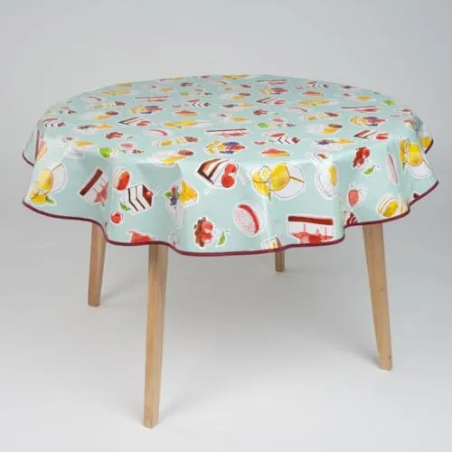 laro 140cm runde Wachstuch Tischdecke abwaschbar Wachstuchtischdecke mit Saum-Eingefasst-Paspelband, Muster:Geburtstag Torte Blau, Größe: Rund 140cm