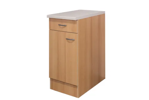Küchenunterschrank Namu - 40 cm Breite in Buche - Kompakter Küchenunterschrank mit 40 cm Breite und 850 mm Höhe, ideal für kleine Küchen. Robustes Design in Buche für eine ansprechende Optik.