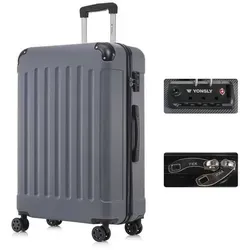 yonsly Premium Reisekoffer mit TSA-Schloss und YKK-Reißverschluss, XL (Grau) - Großer Hartschalen-Trolley mit 4 leichtgängigen Rollen für mühelose Mobilität. Das integrierte TSA-Schloss sorgt für sichere Reisen. Ideal für den Einsatz als Handgepäck bei vielen Airlines. Maße: 76x49x29 cm.