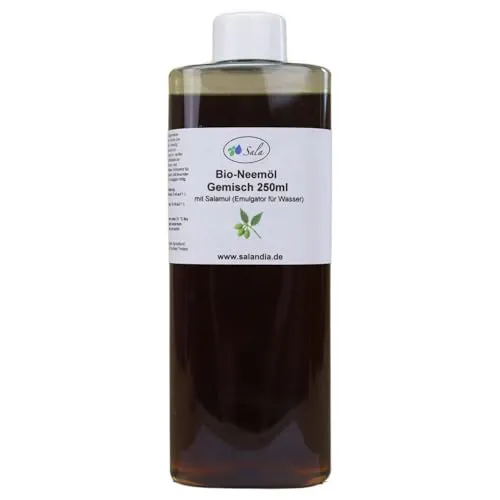 Sala Bio-Neemöl kaltgepresst mit Salamul Emulgator 250 ml - Hochwertiges Bio-Neemöl für vielseitige Anwendungen in der Pflanzenpflege. Mit Salamul Emulgator für einfache Mischung mit Wasser. Ergiebig und schonend für Nützlinge.