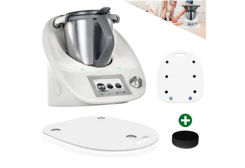 Allyson Küchenmaschinen Zubehör-Set Anti-Rutsch Silikonmatte Acryl Gleitbrett für Thermomix, Zubehör für Thermomix TM5 & TM6, Matt-Optik gegen Fingerabdrücke, inkl. Schalterabdeckung & Folie.