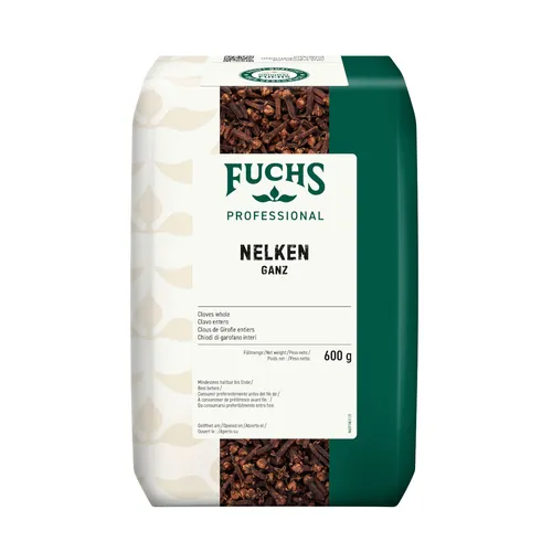 Fuchs Professional - Nelken ganz | Gewürznelken für vielseitige Gerichte | 0,6 kg im recyclebaren Beutel - Entdecken Sie die aromatischen Nelken für kräftige Schmorgerichte, Weihnachtsgebäck und Punsch. Ideal für Großverbraucher, frei von Zusatzstoffen und in umweltfreundlicher Verpackung.