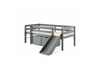 Kojen-Spielbett 90 x 200 cm mit Rutsche und Schubkästen - Kinderzimmermöbel mit Rutsche, ideal zum Spielen und Schlafen, aus Kiefer und MDF, grau lackiert und bietet zusätzlichen Stauraum durch 2 geräumige Schubkästen.