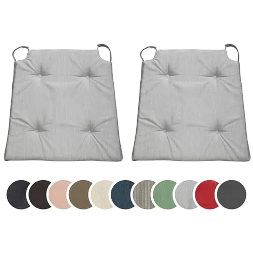 sleepling 2er Set Stuhlkissen, 42 (vorne) 35 (hinten)x40x5 cm, Sitzkissen für Stuhl & Bank mit Klettverschluss, Indoor & Outdoor, 100% Mikrofaser, Made in EU, waschbar bis 30 Grad, Basic 10, Hellgrau