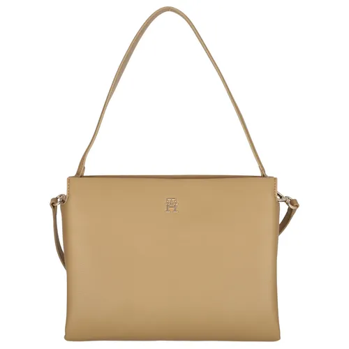 Tommy Hilfiger Damen Satchel Tasche Legacy - Umhängetasche in Beige (Safari Canvas) mit zeitlosem Design und TH Monogramm-Emblem, ideal für jeden Anlass und praktisch für Ihre Must-Haves.