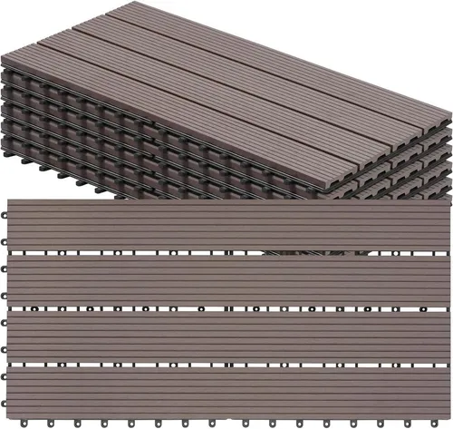Woltu WPC-Fliesen 30x60cm, 6 St. Holz-Optik mit Klicksystem - Fliesen für innen und außen, UV-beständig und rutschhemmend, ideal für pflegeleichte Terrassen oder Balkone.