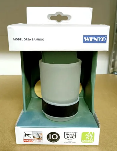 WENKO Zahnputzbecher Turbo-Loc® Orea - Befestigung ohne Bohren - Zahnputzbecher mit innovativem Turbo-Loc®-System, das eine einfache, bohrfreie Wandbefestigung ermöglicht. Hochwertiger Edelstahl und Bambus vereinen Funktionalität und modernes Design für Ihr Bad.