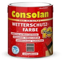 Consolan Wetterschutzfarbe Kaffeebraun 2,5L - Dachbeschichtungen & -farben: Deckender Holzschutz für Außen mit hervorragendem Wetterschutz, ideal für Holzoberflächen im Freien.