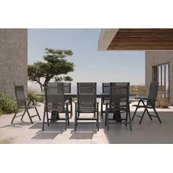 HARTMAN Sondermodell Xanadu / Alice Comfort Garten-Essgruppe, xerix/anthrazit, Alu/Glaskeramik, 6 Klappstühle, 220/280x100cm