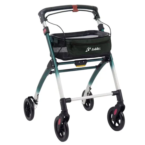 Mobilex Indoor Rollator Jaguar – Faltbar und Höhenverstellbar - Der Mobilex Indoor Rollator überzeugt mit fröhlichem Design und praktischen Funktionen. Faltbar und höhenverstellbar, ideal für den täglichen Einsatz. Max. Belastbarkeit: 100 kg, inklusive Tasche und Tablett.