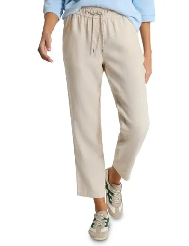 Cecil Slim Leg Hose im Casual Fit aus Leinen Macadamia Beige 2X - Leichte Leinenhose im Casual Fit mit Slim Legs. Ideal für warme Tage, bietet sie Komfort und Stil. Maße bei EU-Größe M: unterste Weite: 18 cm, vordere Schrittlänge: 27,5 cm, Innenbeinlänge: 71 cm.