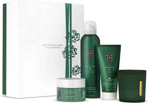 The Ritual of Jing Medium Gift Set - Ganzkörperpflege Geschenkset mit Duschschaum, Körperpeeling, Körpercreme und Duftkerze, angereichert mit Jujube und Lotusblüte für entspannende Momente.