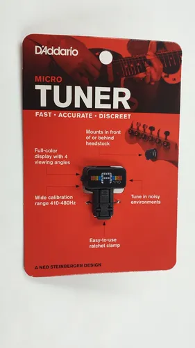 Daddario PW-CT-12 Micro Headstock Tuner - Zubehör für Streichinstrumente, ultra kompakter Cliptuner mit hochsensitivem Piezo-Tonabnehmer und super hellem Display für präzises Stimmen.