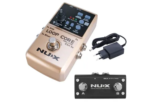 Nux E-Gitarre Loop Core Deluxe Bundle Effektpedal - E-Gitarre Effektpedal mit 8 Stunden Aufnahmezeit, 99 Speicherplätzen und 40 Drum-Patterns für kreative Loops. Inklusive NMP-2 Fußschalter und Netzteil.