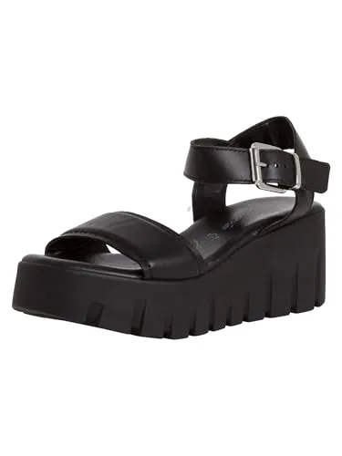 Tamaris Sandalette 1-28712-42 003 weit - Wanderschuhe mit 6,5 cm Keilabsatz, hochwertigem Leder-Obermaterial und innovativer TOUCH-IT-Technologie für optimalen Tragekomfort und Dämpfung.