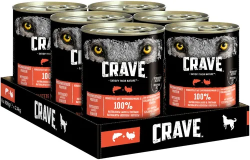 CRAVE CRAVE™ Hund Dose mit Lachs und Truthahn 6 x 400g, Nassfutter für: Hunde