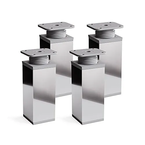 Sossai Vierkant-Möbelfüße MFV1, 4er Set, 120 mm, höhenverstellbar, Chromoptik, für Schränke, Regale und Kommoden
