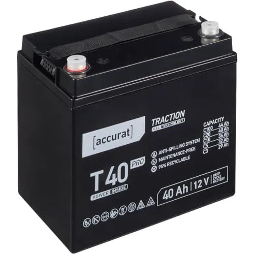 Accurat Traction T40 Pro VRLA Bleibatterie - 12V, 40Ah, +30% Startleistung, wartungsfreie, zyklenfest- Gel Batterie, USV Batterie, Versorgungsbatterie, Solarbatterie, Bleiakku für Camping, Wohnwagen
