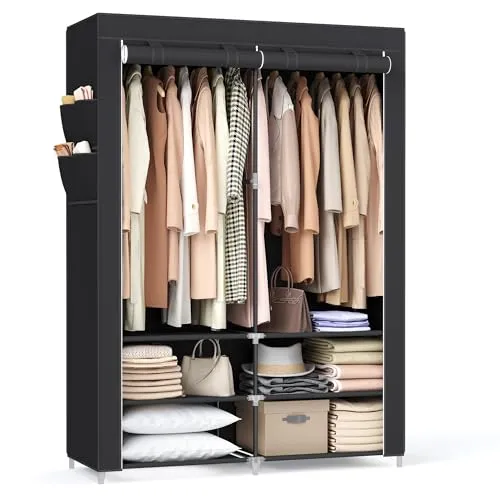 SONGMICS Stoffschrank RYG008B02 - Falt- & Stoffschrank mit 2 Hängefächern und 4 Seitentaschen für optimale Ordnung, robust und einfach aufzubauen, ideal für Schlafzimmer oder Wohnzimmer.