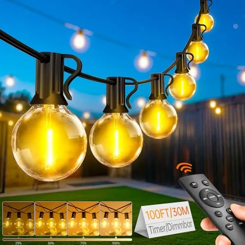 LED Lichterkette Außen Strom 30M - Outdoor Lichterketten Wasserfest G40 Glühbirnen Dimmbar Warmweiß mit Fernbedienung 3 Modi für Innen Outdoor Garten Balkon Party Terrasse Camping Zelt
