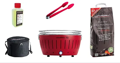 LotusGrill Holzkohlegrill XL Set Feuerrot - Grill der Kategorie Grills mit 2,5 kg USB Kohle und 200 ml Paste für schnelles und rauchfreies Grillen – ideal für Gartenpartys!