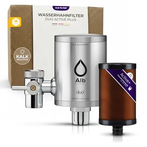 Alb Filter Duo Active Plus+ Wasserhahnfilter - Edelstahl Wasserfilter für den Wasserhahn, sorgt für reines Trinkwasser und entfernt Schadstoffe effektiv.