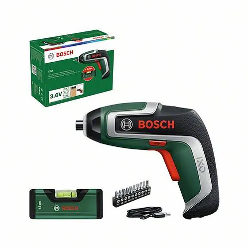 Bosch Akkuschrauber IXO 7 Level Set - 3,6V, 2,0Ah mit Akku, Bitset und Wasserwaage, multifunktional und ideal für präzise Arbeiten